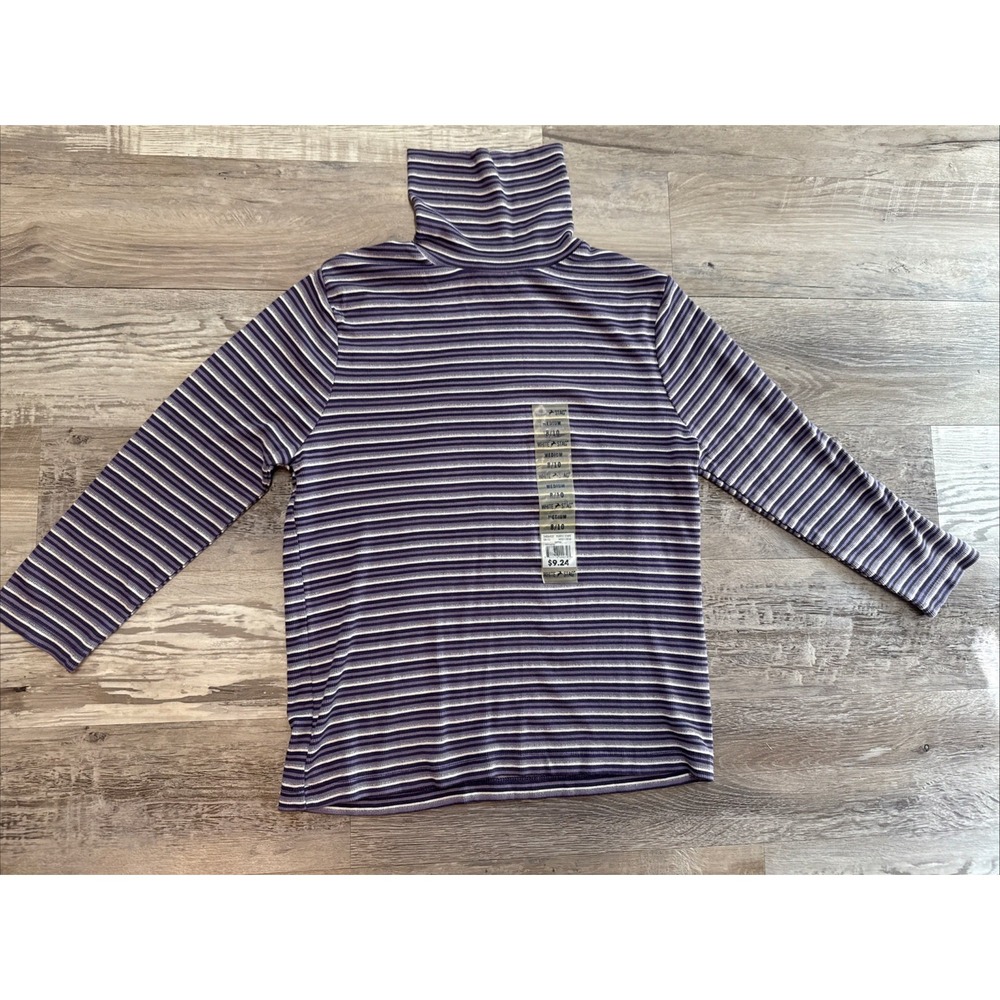 Vintage 90s Y2K Purple Striped Ribbed Knit Turtle Neck Sweater Size M‎ NWT
